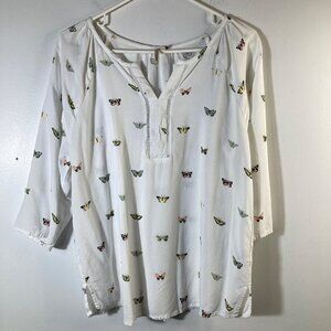 Womens Grand & Greene V Neck Butterfly Tunic Top White Multicolored S Rayon